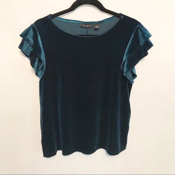 Halogen Tops - Halogen | Deep Teal Double Ruffle Sleeve Velvet